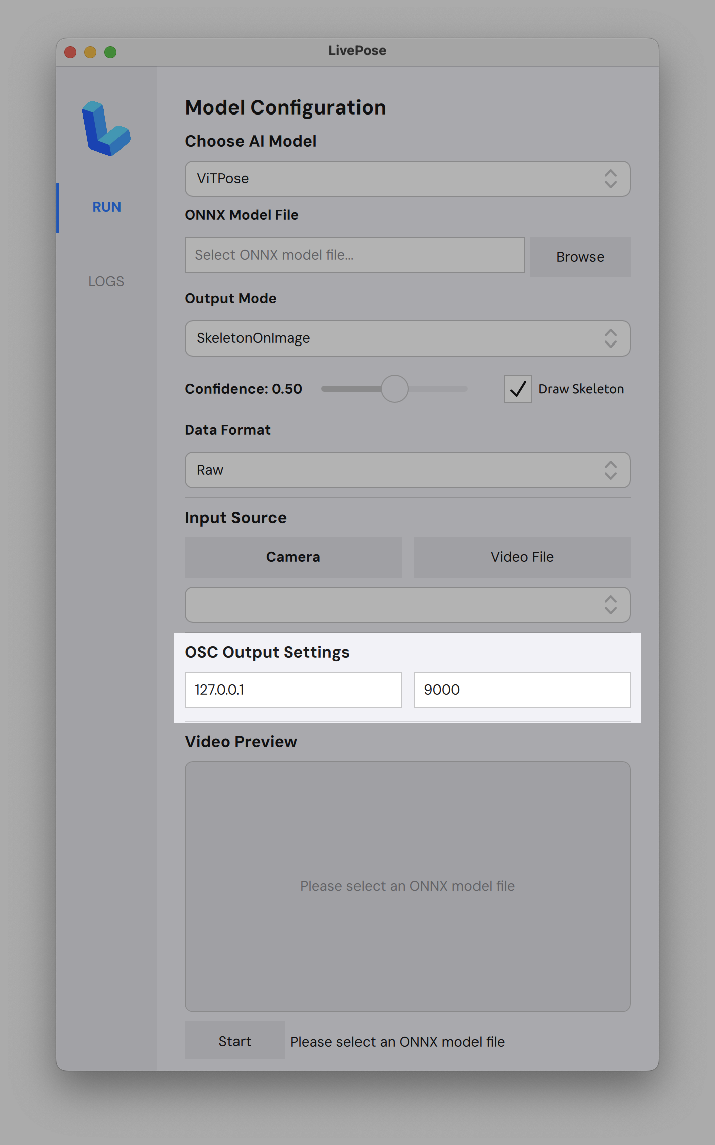 OSC output settings